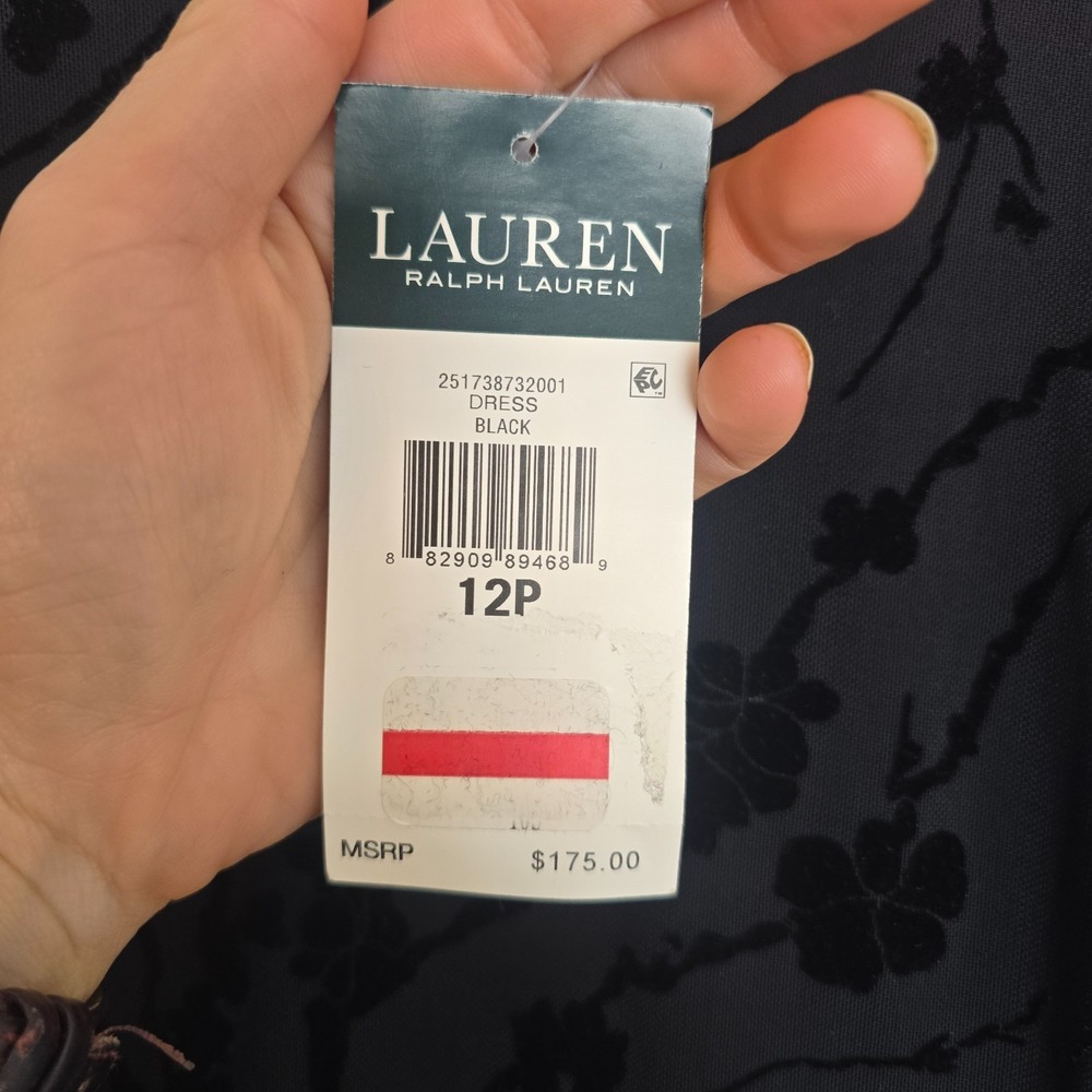 NWT Vintage Lauren Ralph Lauren Black Floral Mesh Dress 12P Gothic Dark Romantic - Picture 9 of 13